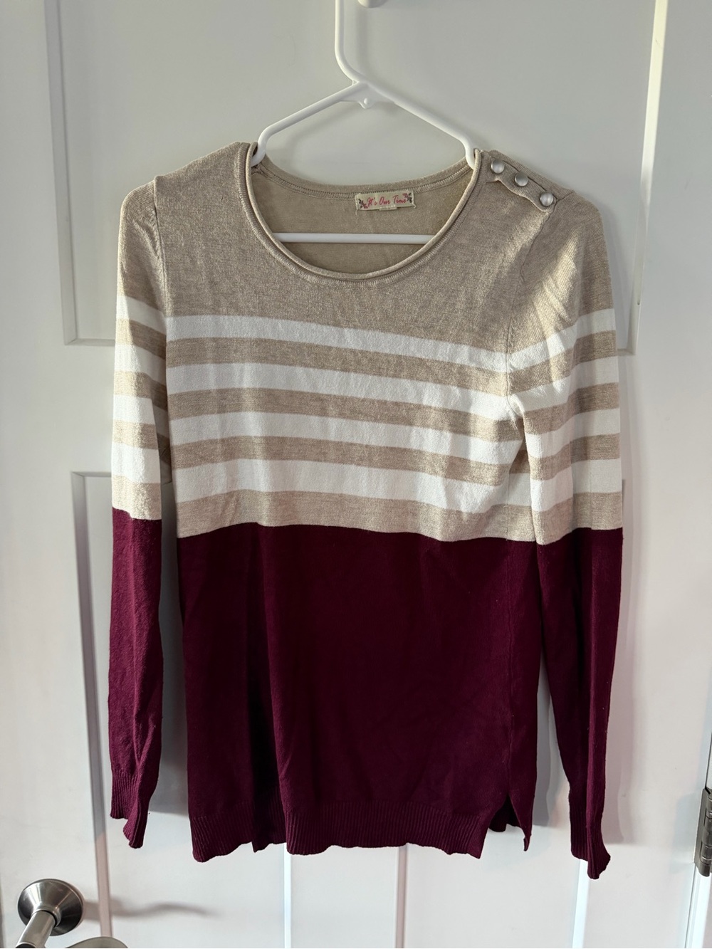 It's Our Time Striped Knit Top - Beige, White & Wine